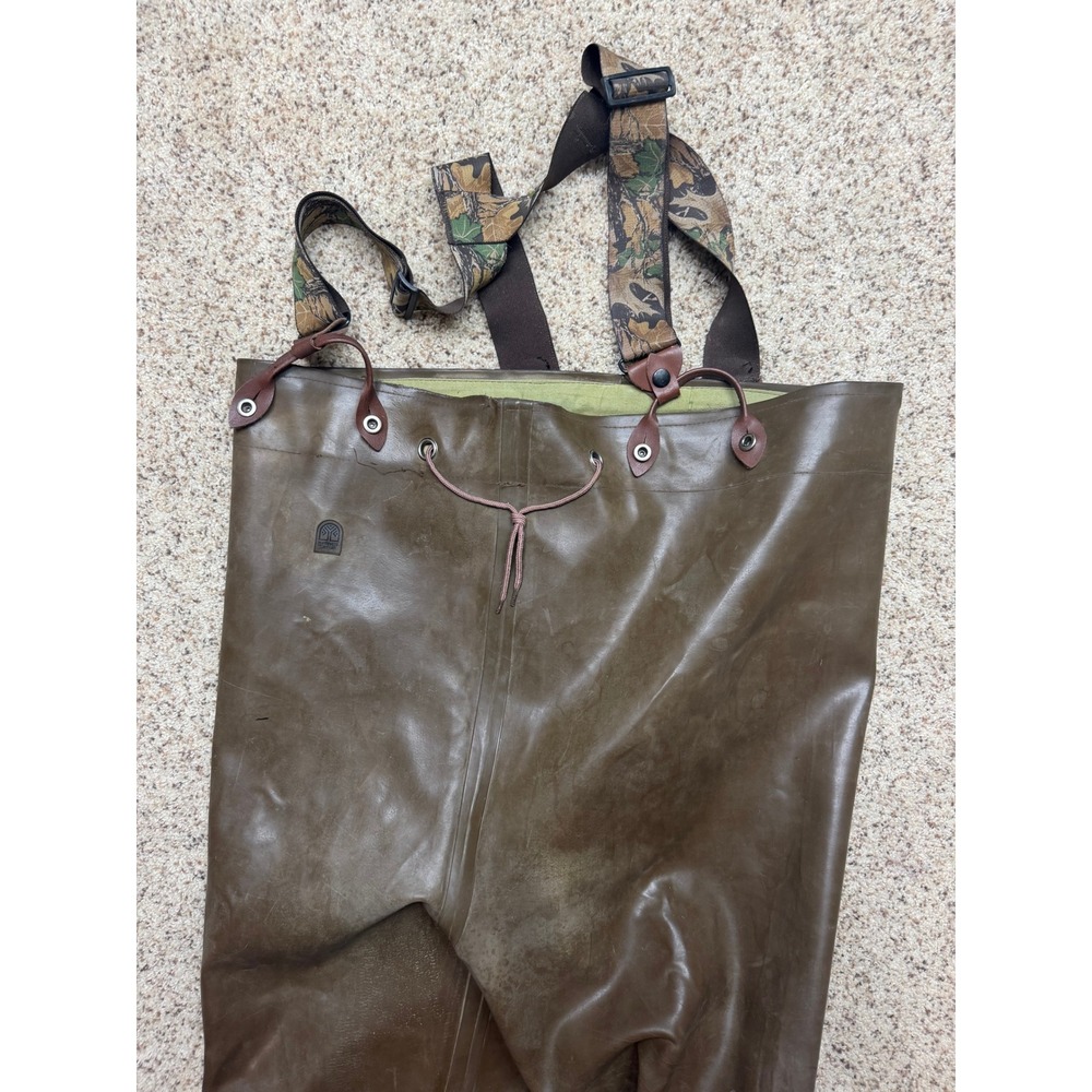 Northwest Territory Vintage Waders‎ Mens Green Rubber Camo Suspenders - Picture 2 of 13